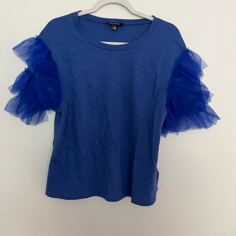 Lea & Viola short sleeve royal blue blouse